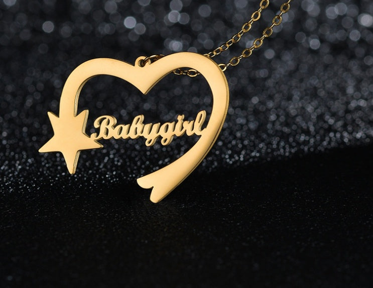 Personalized Cut Love Heart Shaped English Name Five-pointed Star - FASHIONKULTUR