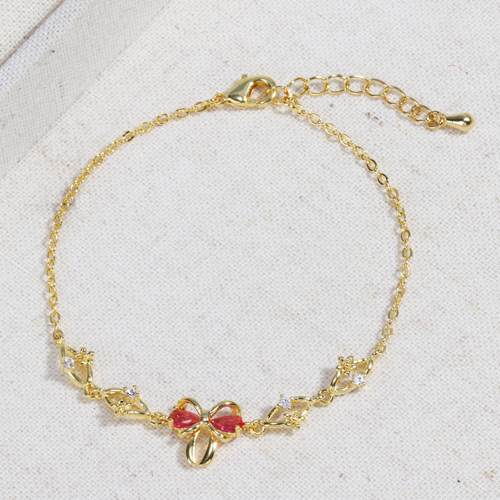 Sweet Bow Heart Rhinestone Bracelet Y2K Ins Fashion Chain Bracelet Valentine's Day - FASHIONKULTUR