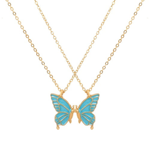 2pcs Oil Drip Butterfly Necklace Ins Creative Clavicle Chain Pendant Necklace For Women Valentine's Day Birthday Gift - FASHIONKULTUR