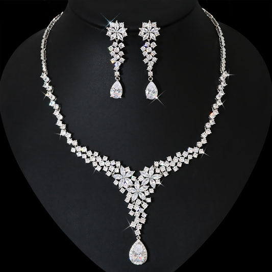 High-end Heavy Industry Simulation Diamond Necklace Female Earrings Suit - FASHIONKULTUR