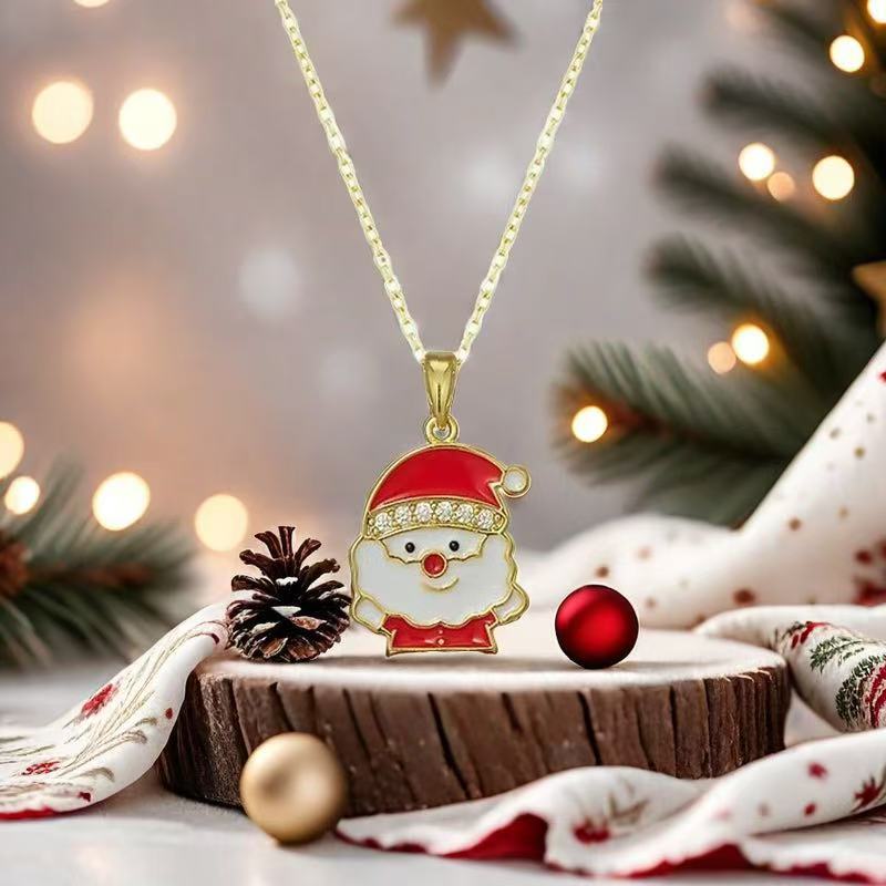 Christmas Tree Elderly Titanium Steel Necklace Female Red - FASHIONKULTUR