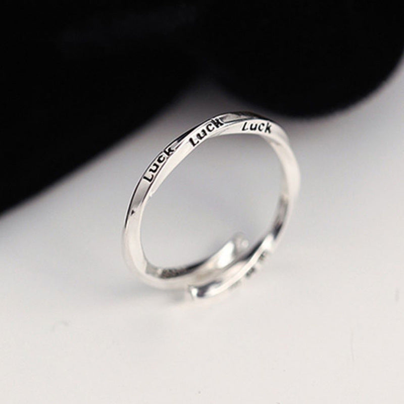 Sterling Silver Ring Female Cold Wind English Twisted Lucky Simple Bracelet - FASHIONKULTUR