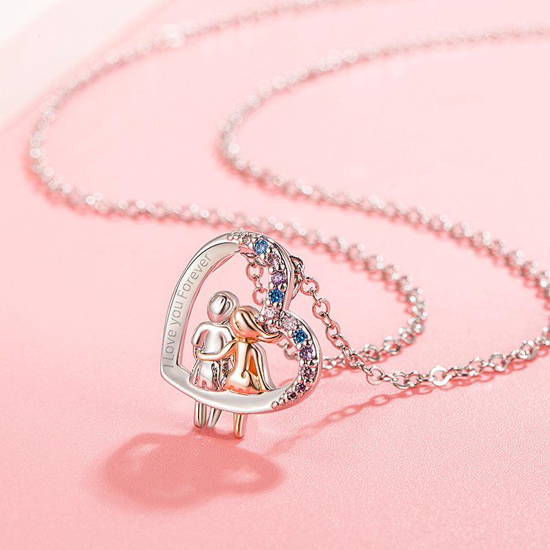 Love Couple Necklace With Colorful Rhinestones Fashion Creative Heart-shaped Necklace For Valentine's Day Gift - FASHIONKULTUR