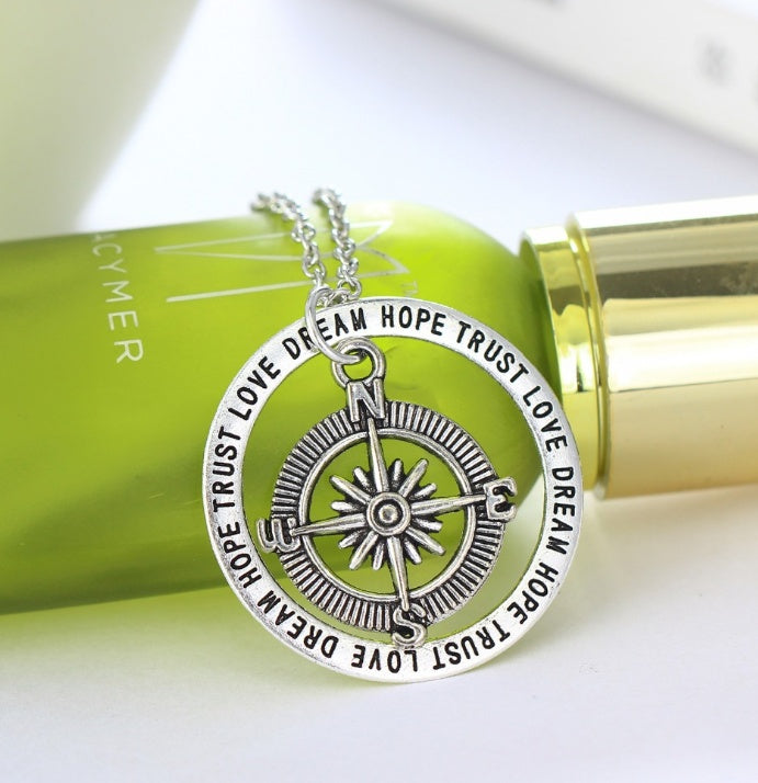 Love hope faith dream compass simple creative pendant valentine gift necklace - FASHIONKULTUR