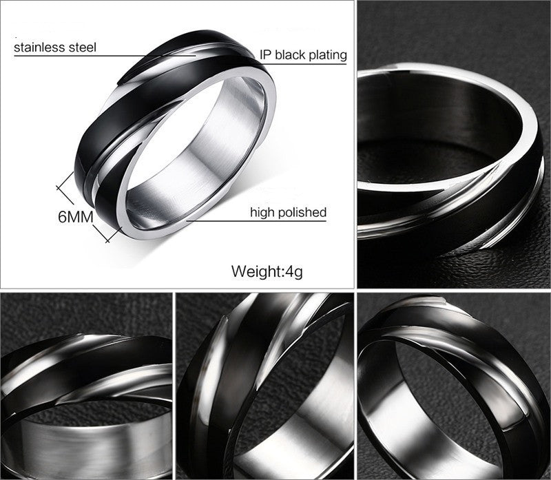 Black Titanium Steel Twill Men's Ring - FASHIONKULTUR