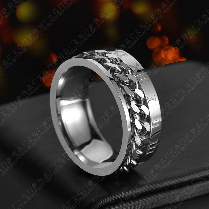 Roman Letter Chain Rings Men Digital Titanium Steel Ring - FASHIONKULTUR