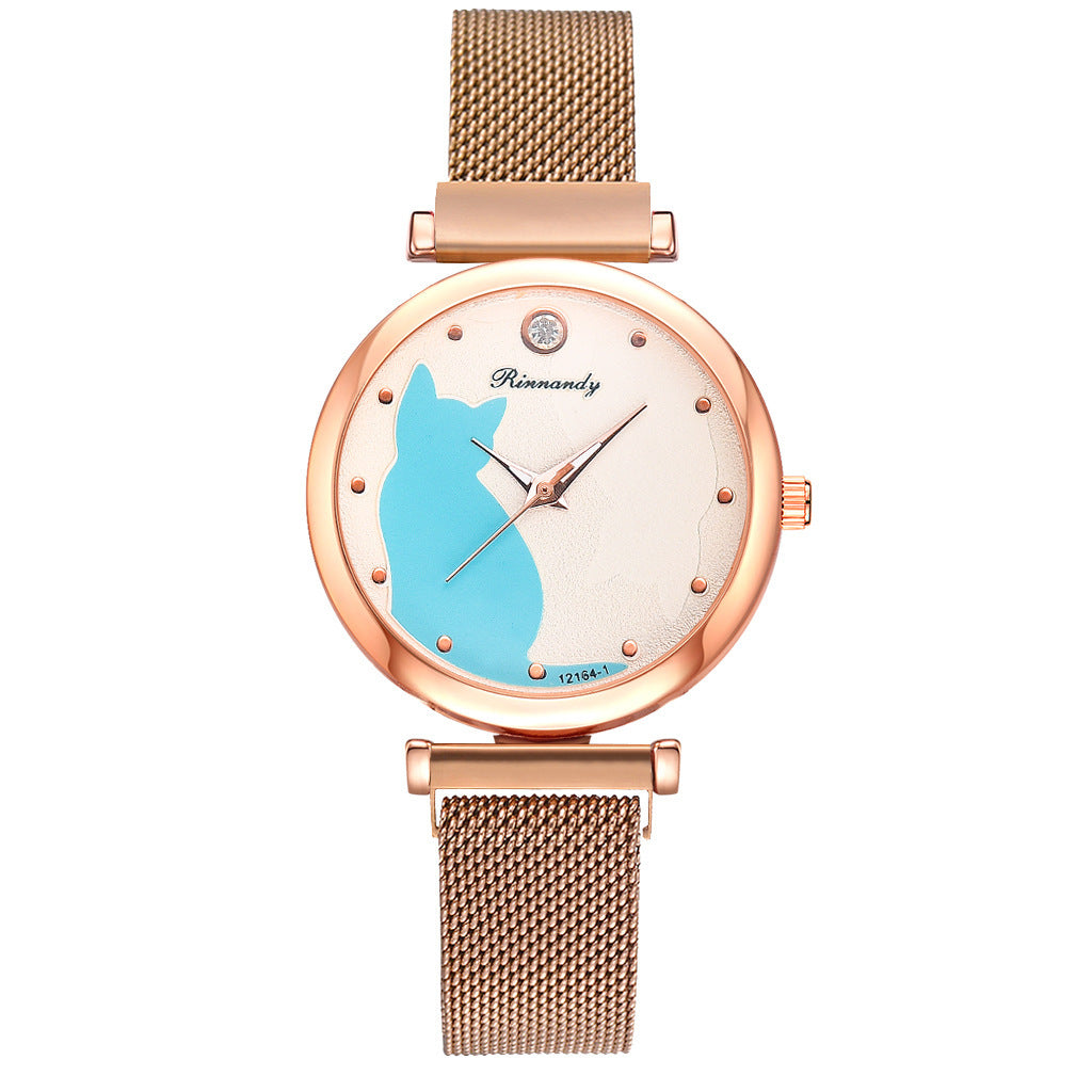 Women's cat watch bracelet set - FASHIONKULTUR