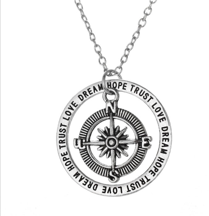 Love hope faith dream compass simple creative pendant valentine gift necklace - FASHIONKULTUR