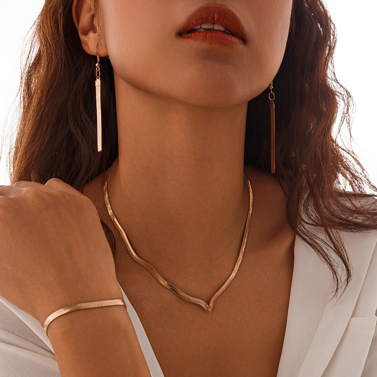 Fashion Chain Like Flat Snake Necklace Suit Simple Geometric - FASHIONKULTUR