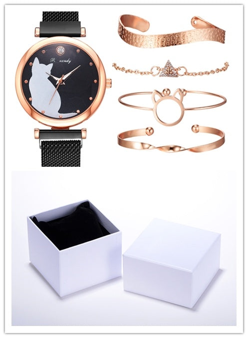 Women's cat watch bracelet set - FASHIONKULTUR