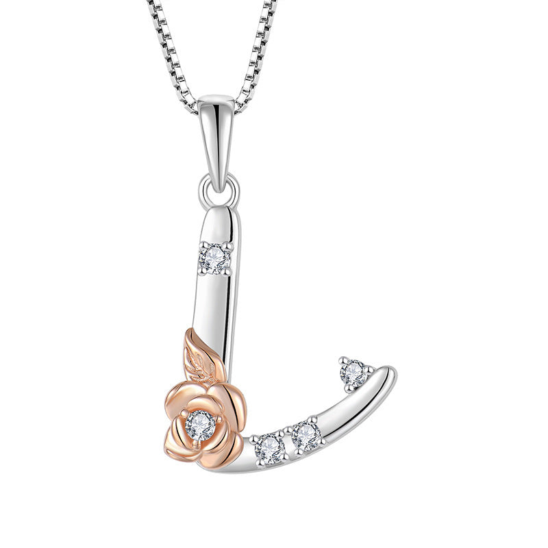 925 Sterling Silver Necklace Jewellery Female Collarbone Chain Hundred With English 26 Letters Zircon Pendant - FASHIONKULTUR