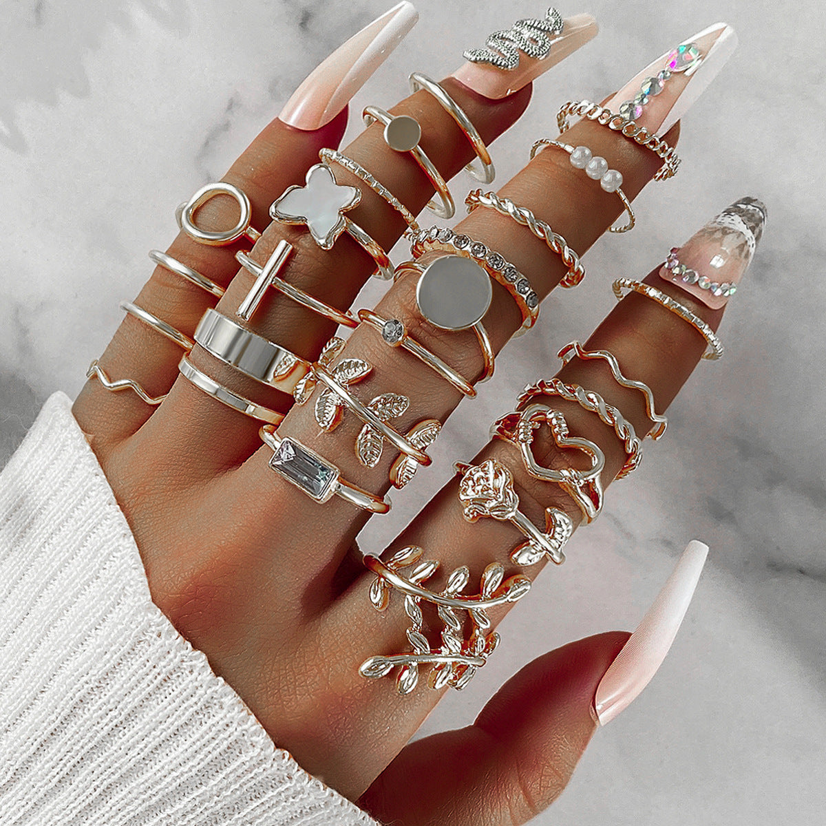 Ring Female Niche Senior Knuckle Ring 23 Pieces Suit - FASHIONKULTUR