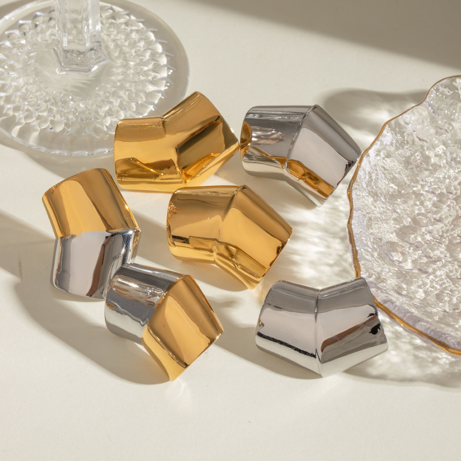 18K Gold Stainless Steel Geometric Ear Studs Niche - FASHIONKULTUR