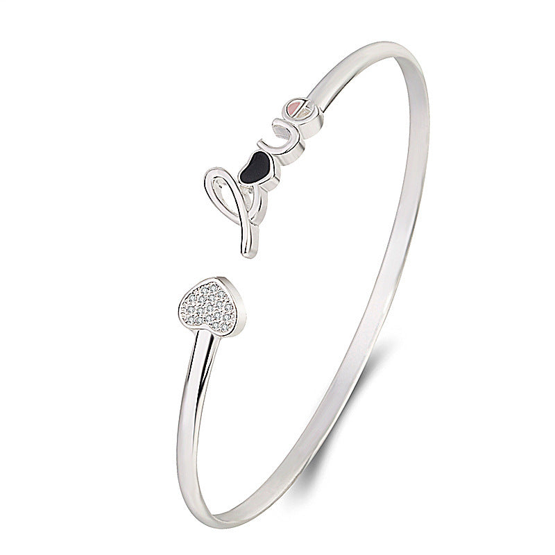 Heart-shaped Full Of Diamond Bracelet Silver Plated Love - FASHIONKULTUR