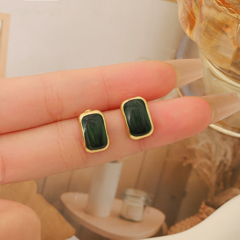 Hong Kong Style Green Dripping Stud Earrings Sterling Silver Needle Special-interest Design - FASHIONKULTUR