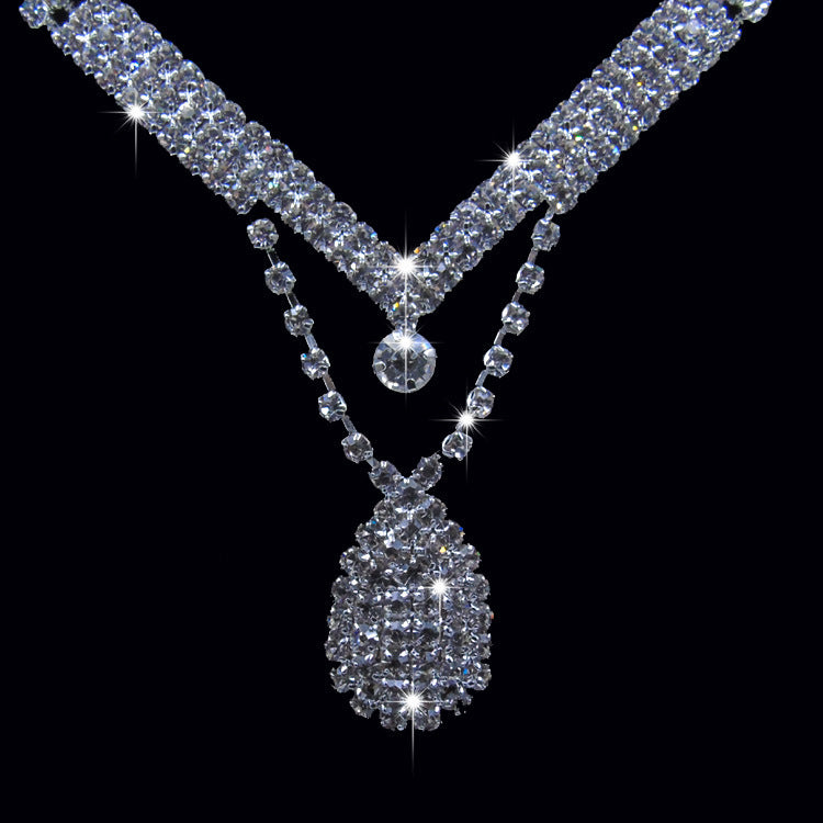 Europe And The United States Foreign Trade Drill Water Drop Shape Bridal Necklace, Earrings Set Wedding Jewelry Wedding Accessories Wholesale - FASHIONKULTUR