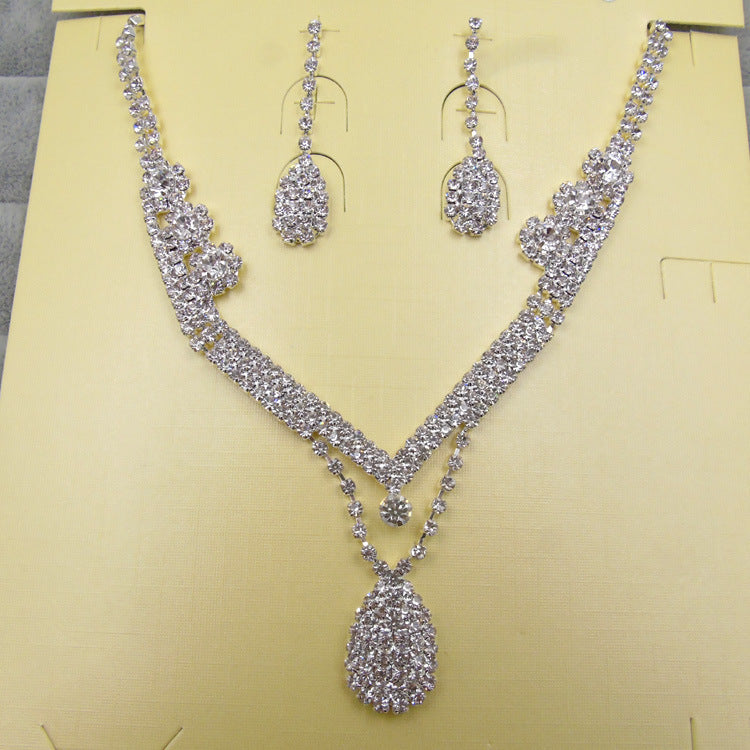 Europe And The United States Foreign Trade Drill Water Drop Shape Bridal Necklace, Earrings Set Wedding Jewelry Wedding Accessories Wholesale - FASHIONKULTUR