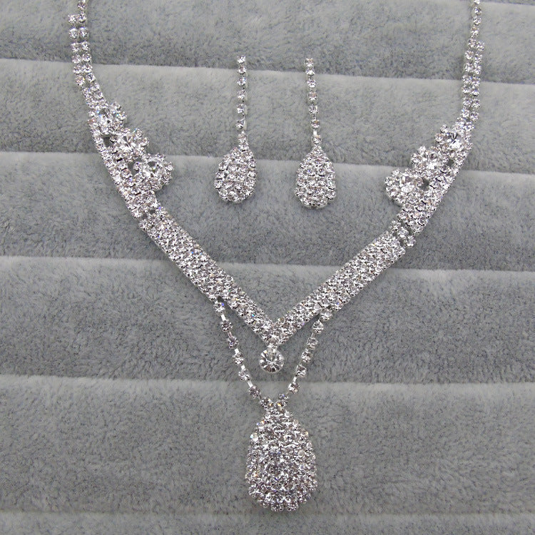 Europe And The United States Foreign Trade Drill Water Drop Shape Bridal Necklace, Earrings Set Wedding Jewelry Wedding Accessories Wholesale - FASHIONKULTUR