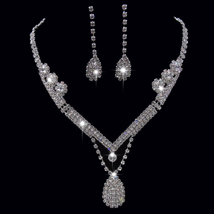 Europe And The United States Foreign Trade Drill Water Drop Shape Bridal Necklace, Earrings Set Wedding Jewelry Wedding Accessories Wholesale - FASHIONKULTUR