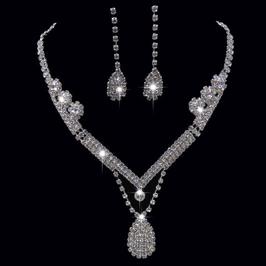 Europe And The United States Foreign Trade Drill Water Drop Shape Bridal Necklace, Earrings Set Wedding Jewelry Wedding Accessories Wholesale - FASHIONKULTUR