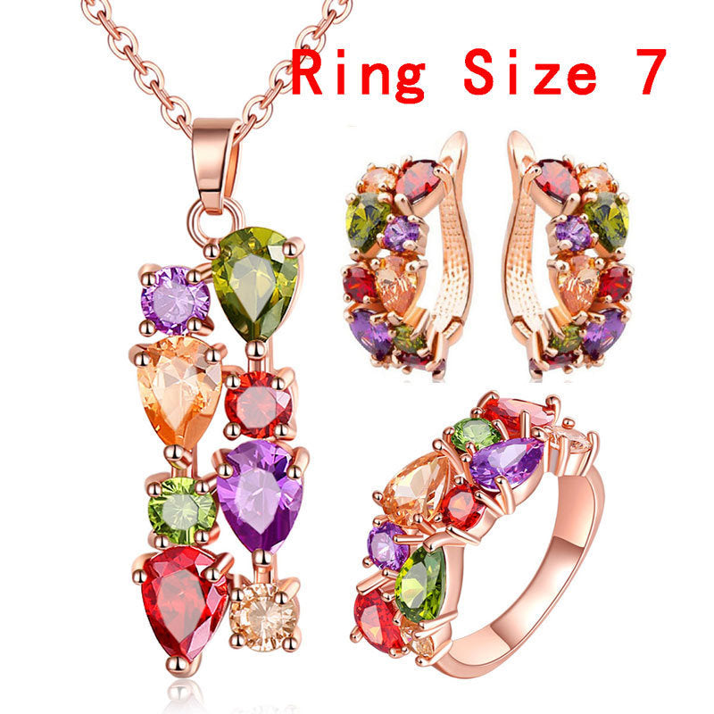 Shiny Zircon Hypoallergenic Necklace Earrings Ring Set - FASHIONKULTUR