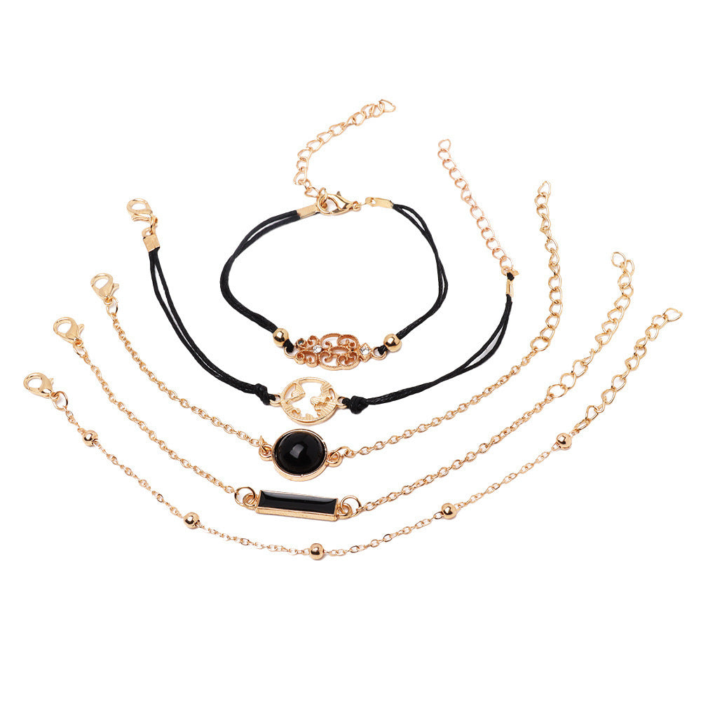 Drip Oil Rectangular Diamond Set Map Bracelet Five Piece Set - FASHIONKULTUR