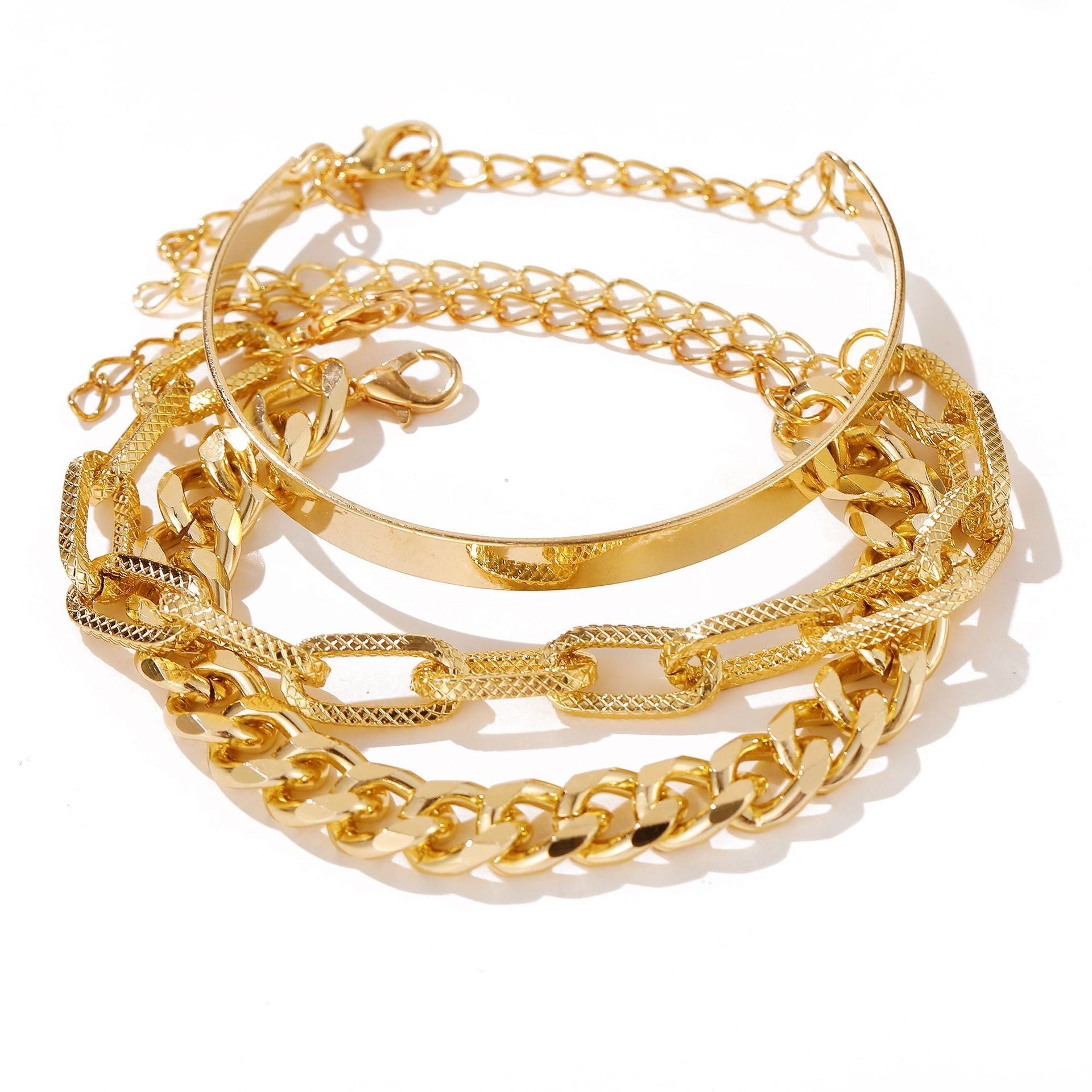 Punk Flat Snake Bones Chain Multi-layer Thick Straps Bracelet Suit - FASHIONKULTUR