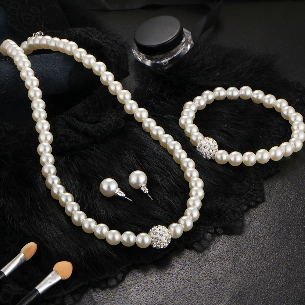 The new bride sweater chain necklace jewelry suite all-match diamond pearl necklace earrings bracelet set - FASHIONKULTUR