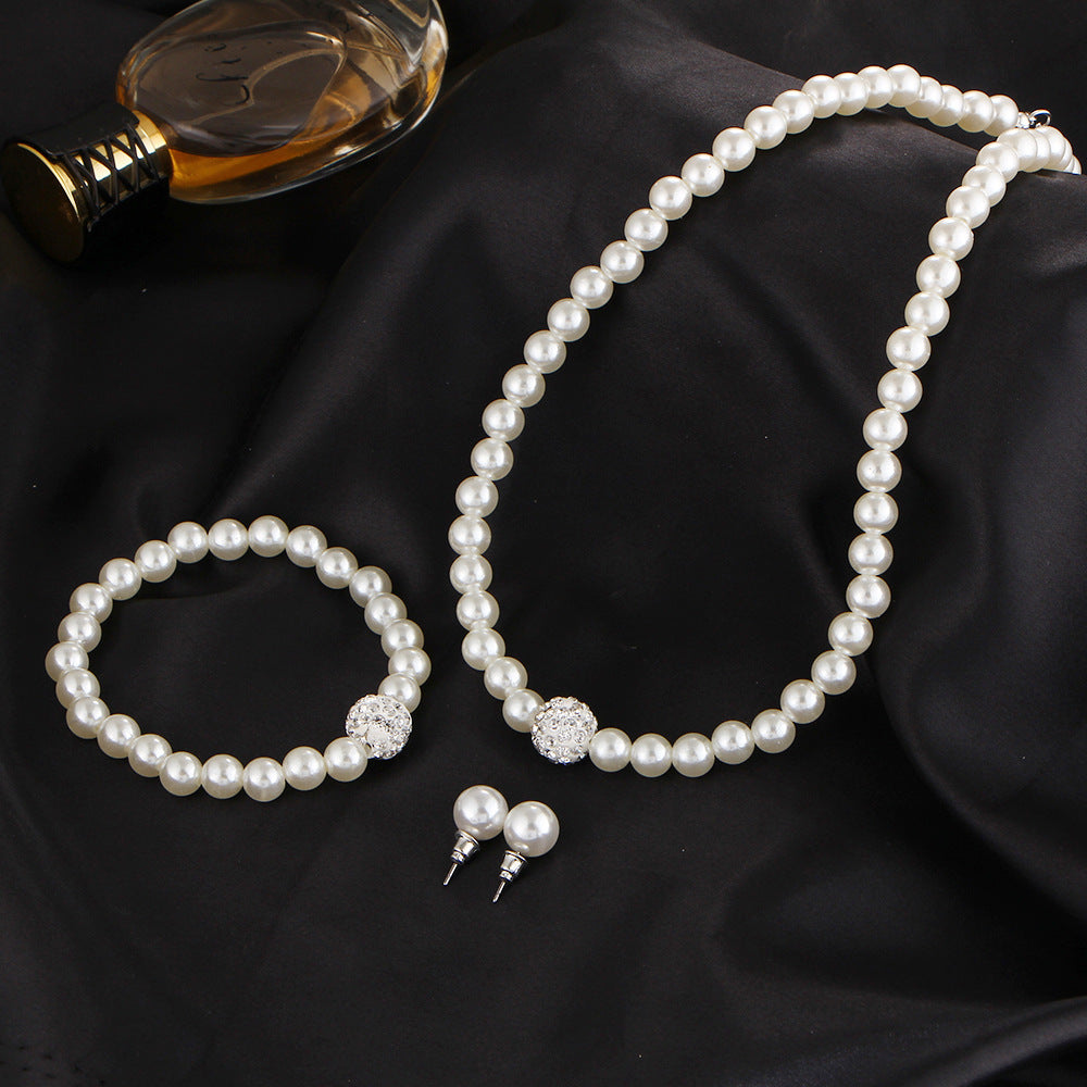 The new bride sweater chain necklace jewelry suite all-match diamond pearl necklace earrings bracelet set - FASHIONKULTUR
