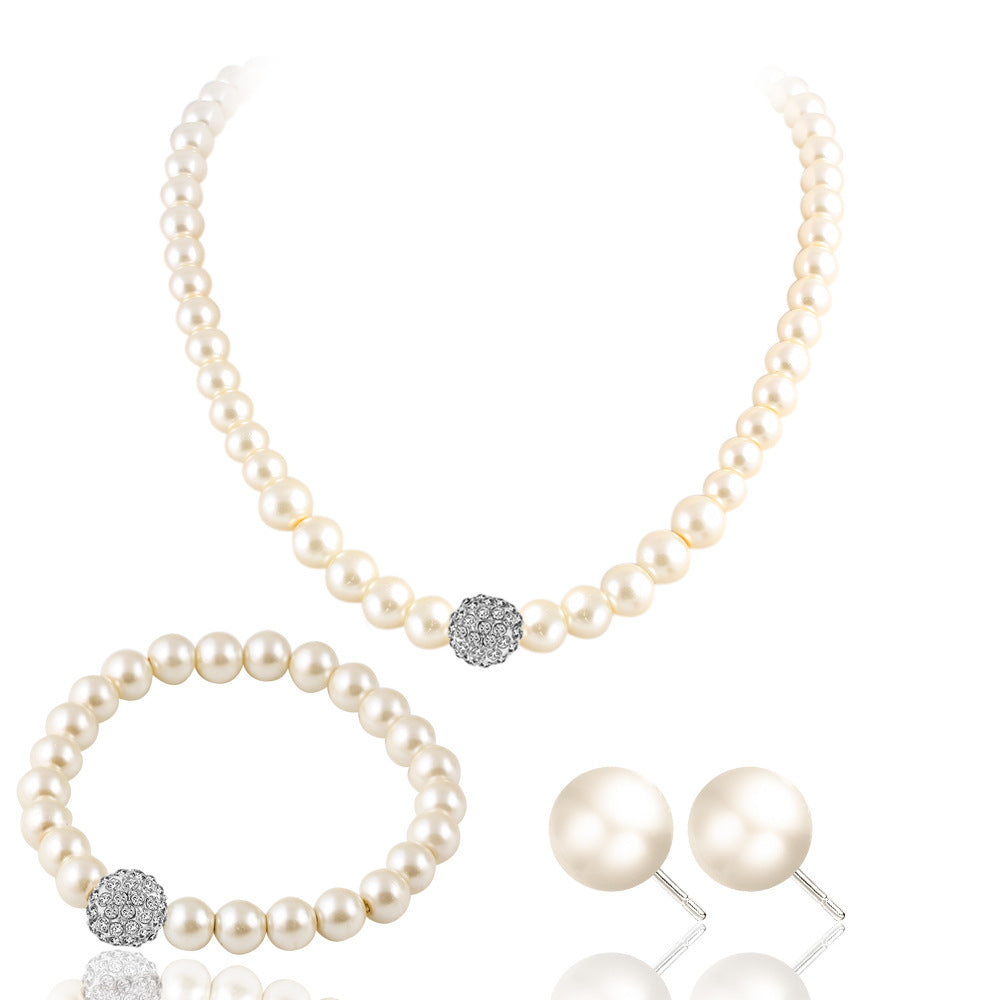 The new bride sweater chain necklace jewelry suite all-match diamond pearl necklace earrings bracelet set - FASHIONKULTUR