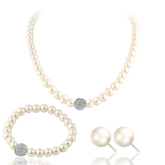 The new bride sweater chain necklace jewelry suite all-match diamond pearl necklace earrings bracelet set - FASHIONKULTUR