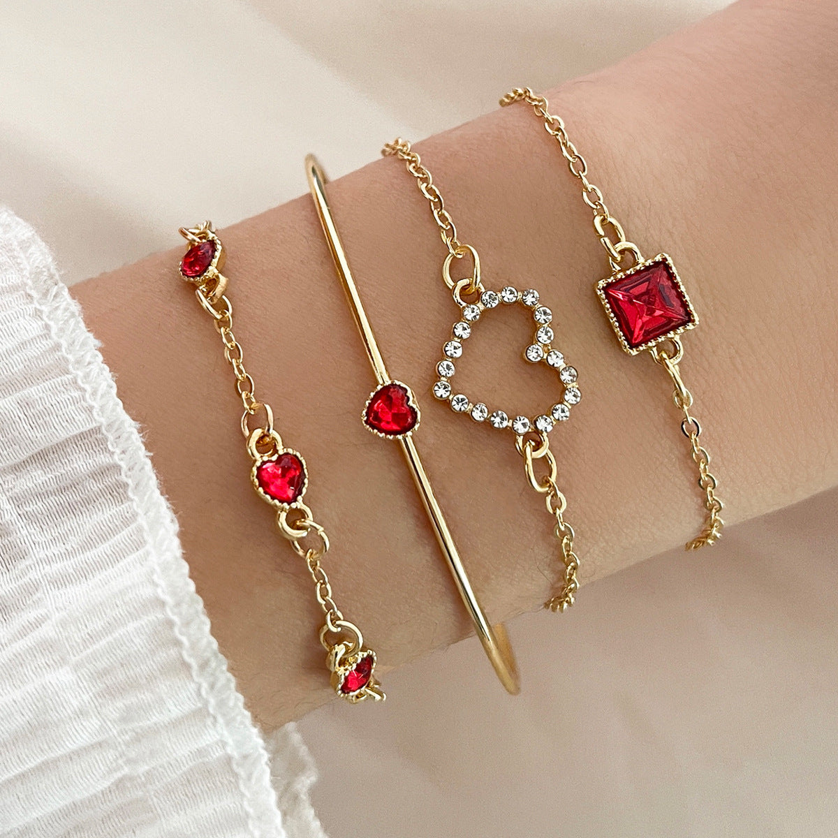 Light Luxury Square Gem Bracelet Female Fully Jeweled Loving Heart Peach Heart - FASHIONKULTUR