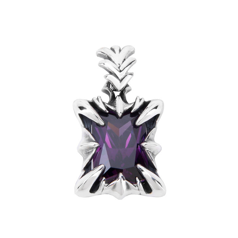 S925 Sterling Silver Purple Gem Gothic Men's Dominant Pendant - FASHIONKULTUR