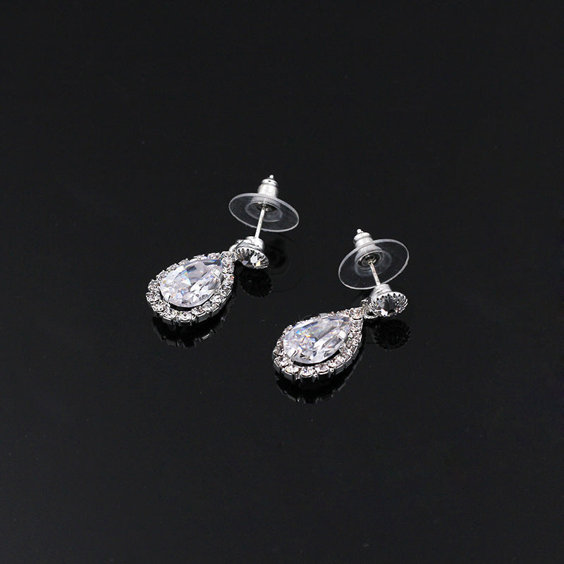 Europe and America popular sets of chain drops sparkling, luxury zircon necklace, Earrings 2 sets of beautiful bridal suite - FASHIONKULTUR