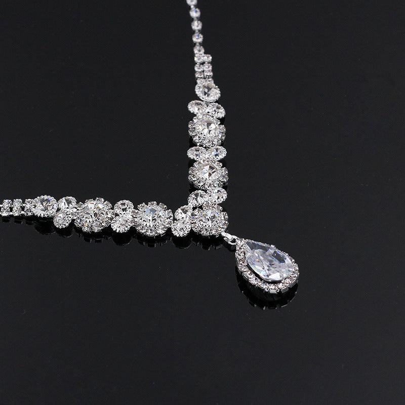 Europe and America popular sets of chain drops sparkling, luxury zircon necklace, Earrings 2 sets of beautiful bridal suite - FASHIONKULTUR