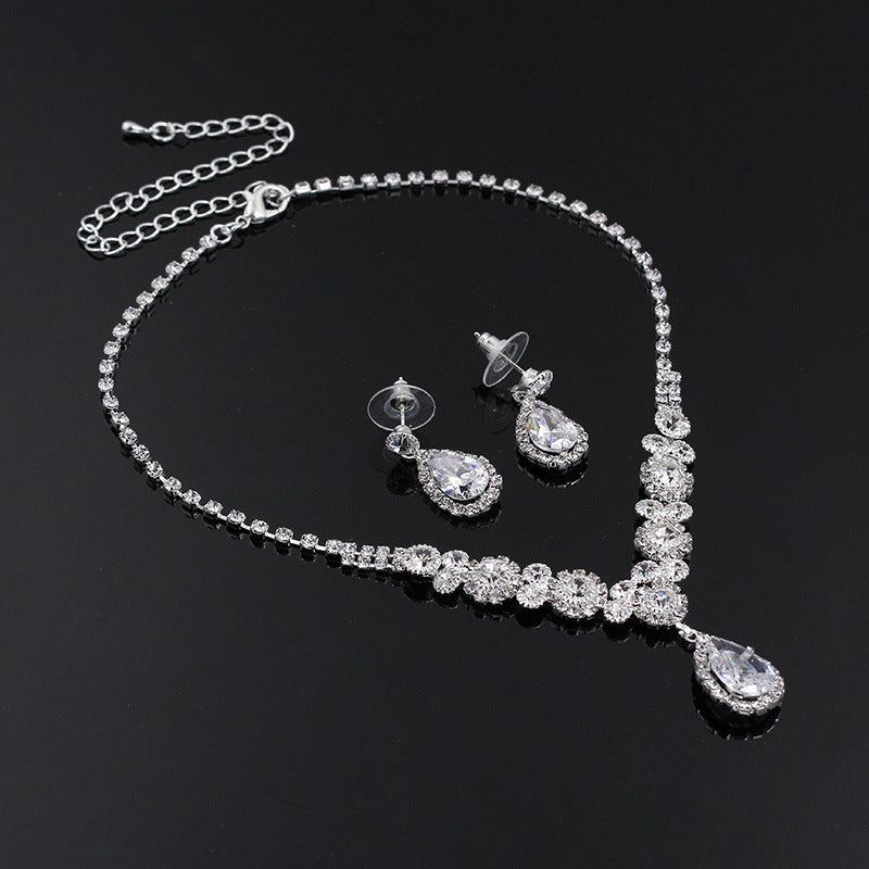 Europe and America popular sets of chain drops sparkling, luxury zircon necklace, Earrings 2 sets of beautiful bridal suite - FASHIONKULTUR