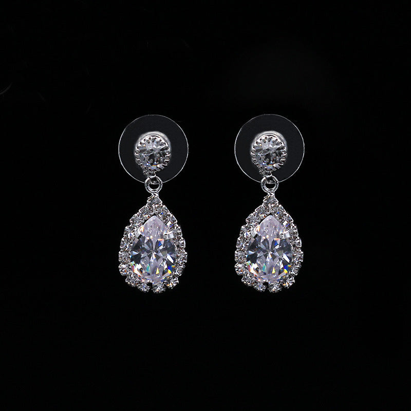 Europe and America popular sets of chain drops sparkling, luxury zircon necklace, Earrings 2 sets of beautiful bridal suite - FASHIONKULTUR