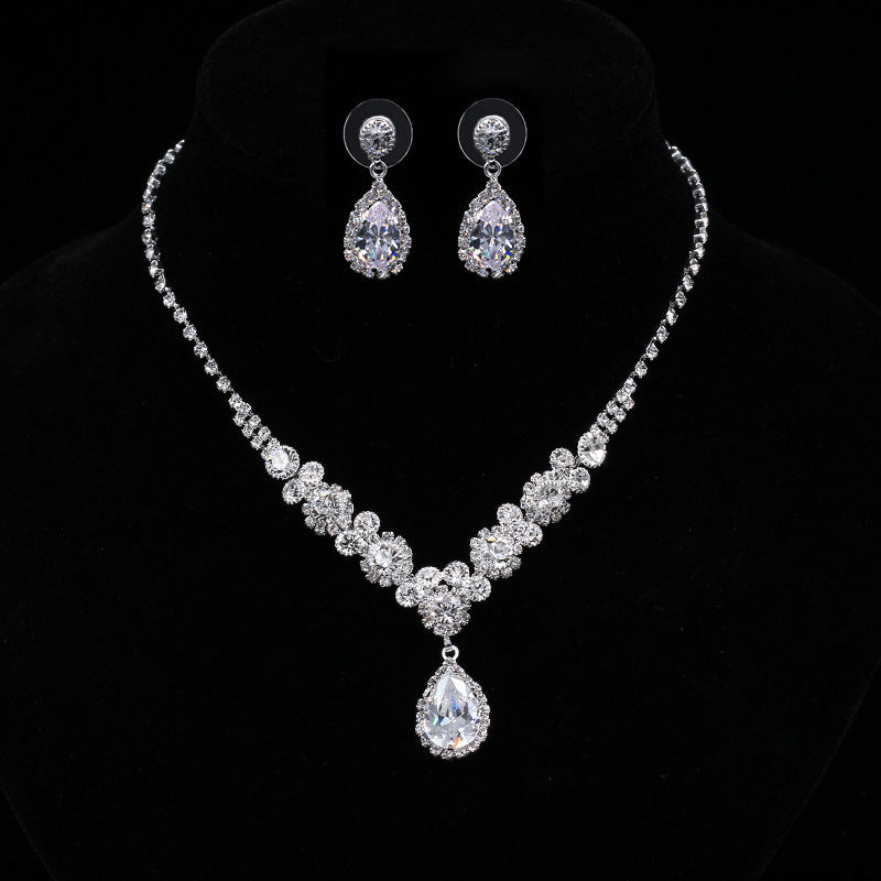 Europe and America popular sets of chain drops sparkling, luxury zircon necklace, Earrings 2 sets of beautiful bridal suite - FASHIONKULTUR