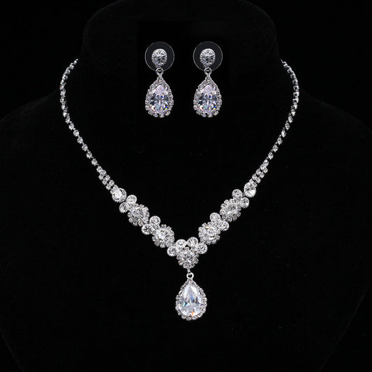 Europe and America popular sets of chain drops sparkling, luxury zircon necklace, Earrings 2 sets of beautiful bridal suite - FASHIONKULTUR