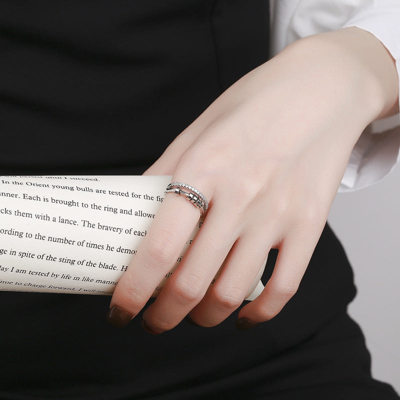 Five-ring Zircon Rotatable Ring Hipster - FASHIONKULTUR