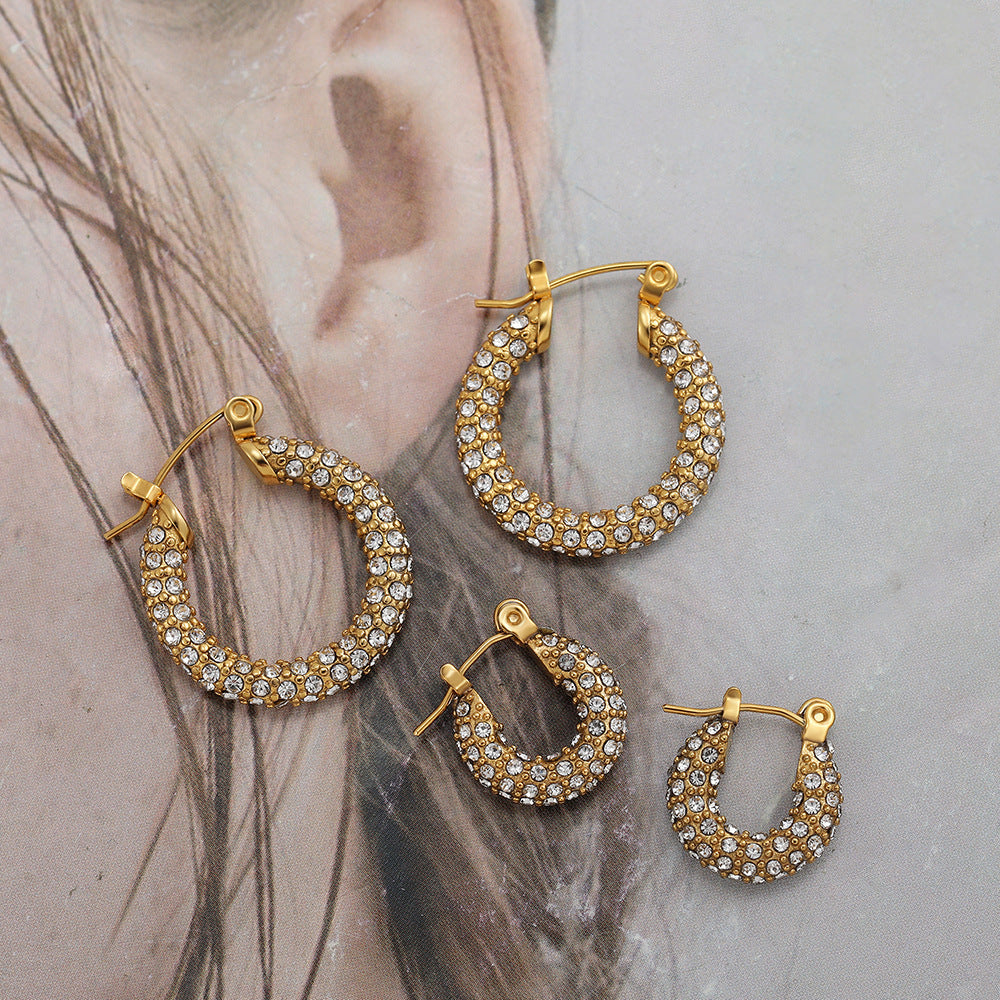 Stainless Steel 18K Gold Plating Twist-knot Earrings With Diamonds - FASHIONKULTUR
