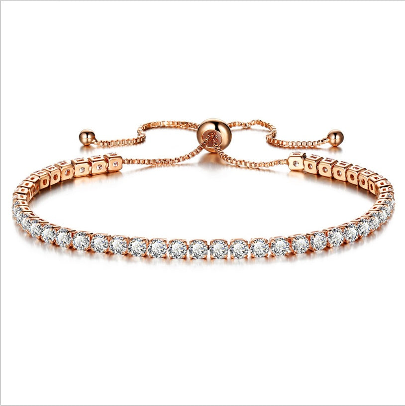 European and American cross-border exclusive jewelry inlaid crystal push-pull bracelet ladies gold full diamond single-row jewelry wholesale - FASHIONKULTUR