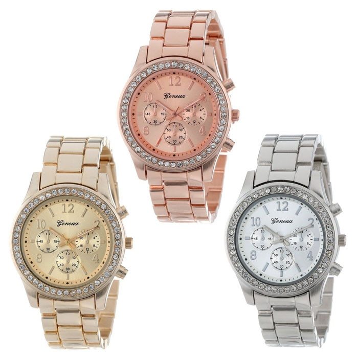 Diamond bracelet watch stainless steel belt watch Geneva alloy watch - FASHIONKULTUR