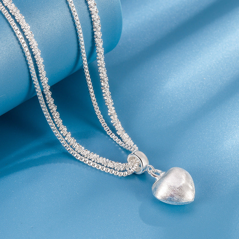 Double Layer Brushed Heart Pendant Necklace For Women High-end Feel Light Luxury Necklace Collarbone Chain Fashion Jewelry - FASHIONKULTUR