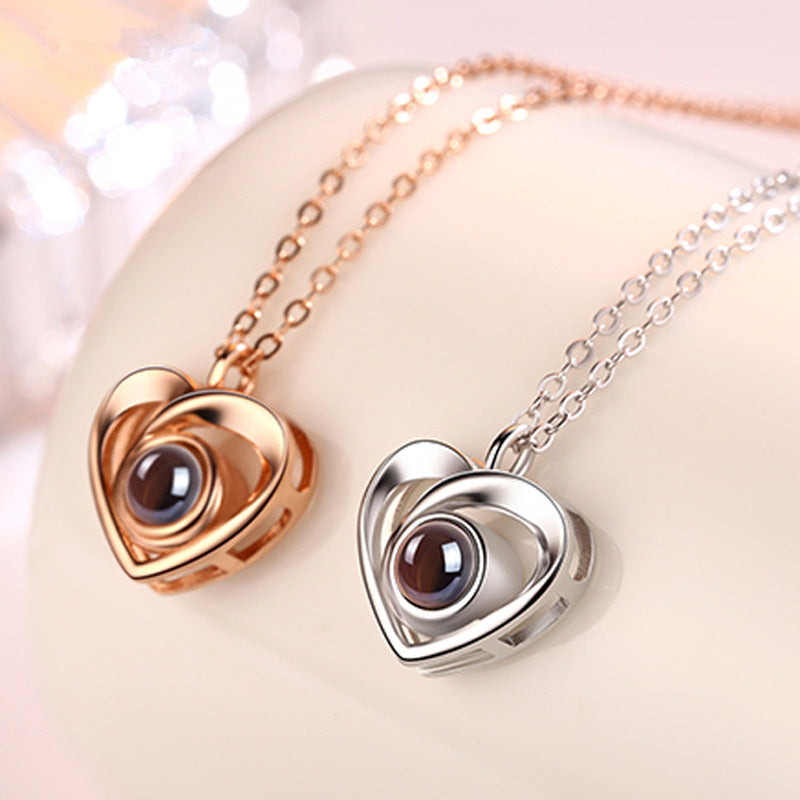 S925 Silver Romantic Photo Projection Necklace Heart Shaped Pendant Necklace - FASHIONKULTUR