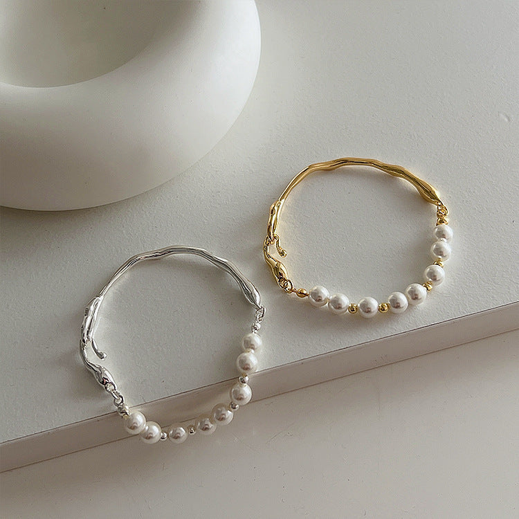 Niche Design Irregular Metal Pearl Bracelet For Women Retro Personality And Minimalism All-matching Graceful Fashion - FASHIONKULTUR