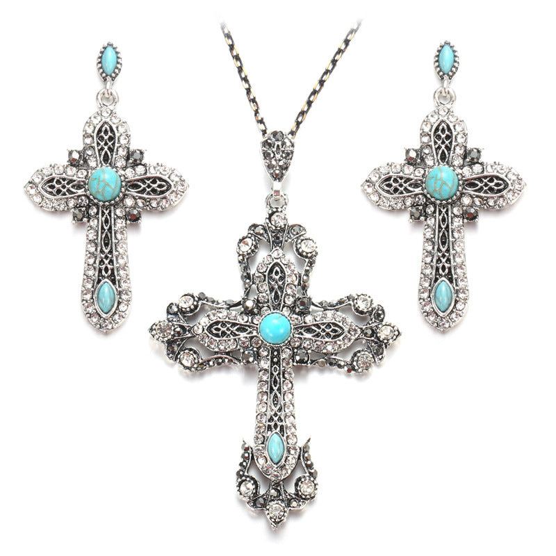 Jewelry Set Combination Necklace Earrings Retro Turquoise Set Accessories - FASHIONKULTUR