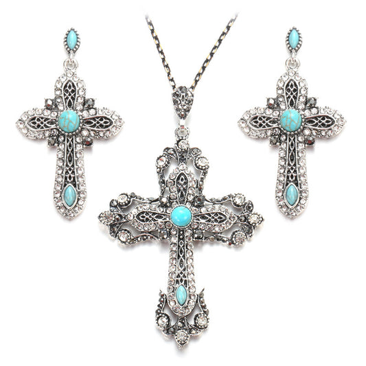 Jewelry Set Combination Necklace Earrings Retro Turquoise Set Accessories - FASHIONKULTUR