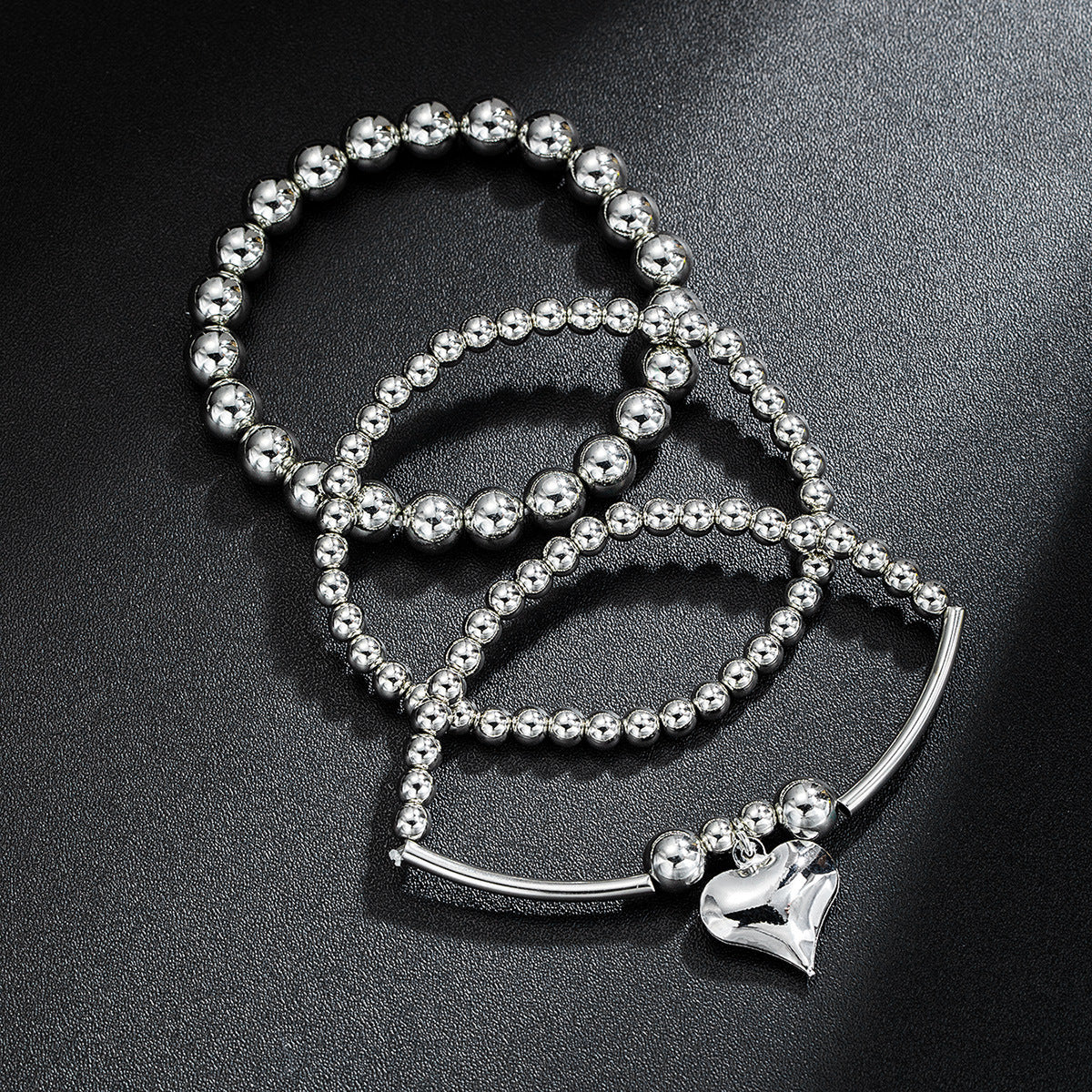 Bohemian Retro Style Love Pendant Elastic Bracelet 3-Piece Set - FASHIONKULTUR