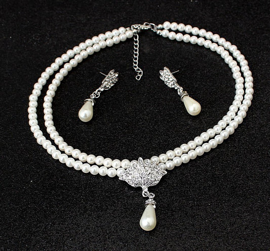 European and American foreign trade big wedding bride jewelry pearl crystal diamond necklace earrings set CMT087 - FASHIONKULTUR